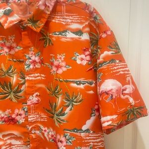 SSLR Men’s Hawaiian Shirt XL – Orange Flamingo Print